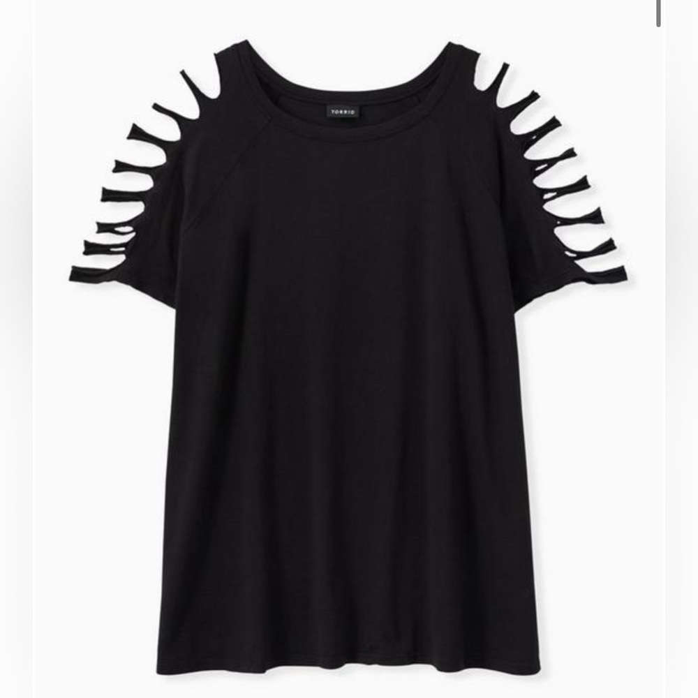 Torrid Black Cotton Slashed Sleeve Crew Tee Size 3